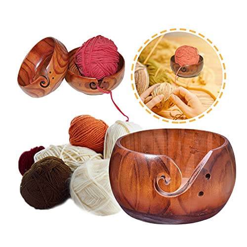 Outsta Toys Wooden Yarn Bowl with Lid Handmade Knitting Wool Storage Basket Holes Crocheting Accessories Kit Organizer,Yarn Organizer Holder,Large for and Crochet (A), 15x15x8 cm/5.91x5.91x3.15 in