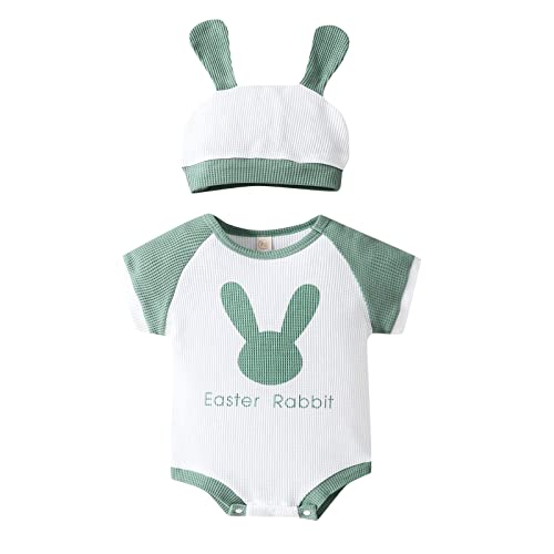 LitBear Toddler Baby Boys Girls Easter Outfit Shrot Sleeve Easter Bunny Hat Romper Bodysuit Outfit for Spring Summer 3-18M