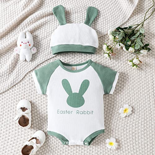 LitBear Toddler Baby Boys Girls Easter Outfit Shrot Sleeve Easter Bunny Hat Romper Bodysuit Outfit for Spring Summer 3-18M