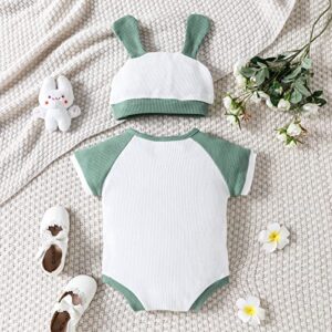 LitBear Toddler Baby Boys Girls Easter Outfit Shrot Sleeve Easter Bunny Hat Romper Bodysuit Outfit for Spring Summer 3-18M