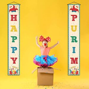 Happy Purim Porch Banner Jewish Carnival Hamantaschen Gragger Puppet Hat Holiday Front Door Wall Hanging Party Decoration