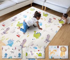 easy baby extra large and thick (0.6in) foam play mat for babies and toddlers | nontoxic, foldable, washable, and waterproof playmat 77” x 70” (dinosaurs pattern)