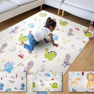 Easy Baby Extra Large and Thick (0.6in) Foam Play Mat for Babies and Toddlers | Nontoxic, Foldable, Washable, and Waterproof Playmat 77” x 70” (Dinosaurs Pattern)