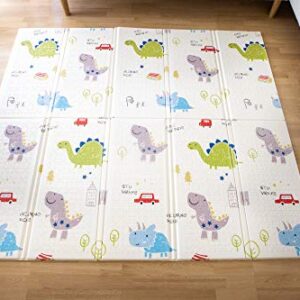 Easy Baby Extra Large and Thick (0.6in) Foam Play Mat for Babies and Toddlers | Nontoxic, Foldable, Washable, and Waterproof Playmat 77” x 70” (Dinosaurs Pattern)