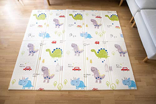 Easy Baby Extra Large and Thick (0.6in) Foam Play Mat for Babies and Toddlers | Nontoxic, Foldable, Washable, and Waterproof Playmat 77” x 70” (Dinosaurs Pattern)