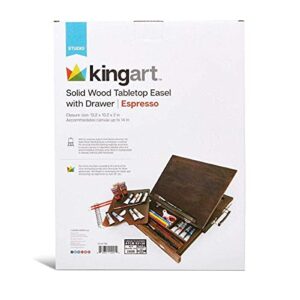 KINGART Solid Adjustable Wood Desk Table Easel with Storage Drawer, Paint Palette, Beechwood - Portable Solid Wooden Artist Easel Top Board - Canvas Painting, Drawing Book Stand