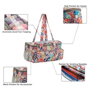 JOZEA Yarn Storage Bag with Straps, Portable Knitting Bag for Organizing Knitting and Crochet Supplies, Crochet Tote Bag