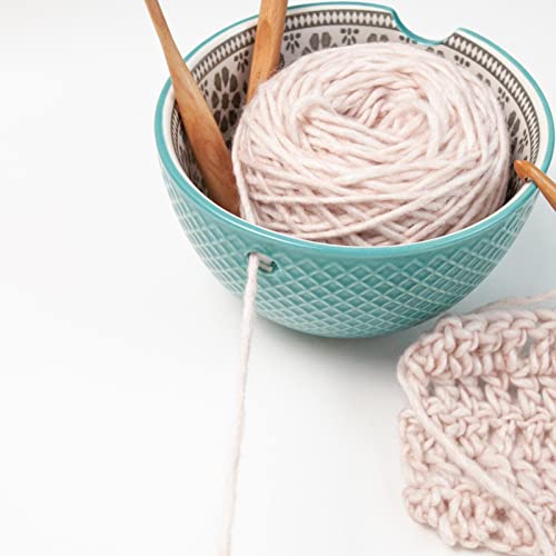 VAHIGCY Yarn Ball Holder Bowl | Round Ceramic Yarn Storage Bowl for Crocheting,Knitting Bowl Yarn Holder with Hole, Yarn Organizer Skein Bowl for Wool Balls Storage