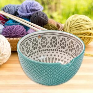 VAHIGCY Yarn Ball Holder Bowl | Round Ceramic Yarn Storage Bowl for Crocheting,Knitting Bowl Yarn Holder with Hole, Yarn Organizer Skein Bowl for Wool Balls Storage