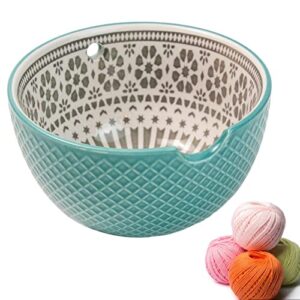 vahigcy yarn ball holder bowl | round ceramic yarn storage bowl for crocheting,knitting bowl yarn holder with hole, yarn organizer skein bowl for wool balls storage