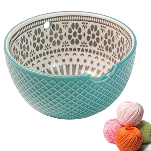 VAHIGCY Yarn Ball Holder Bowl | Round Ceramic Yarn Storage Bowl for Crocheting,Knitting Bowl Yarn Holder with Hole, Yarn Organizer Skein Bowl for Wool Balls Storage