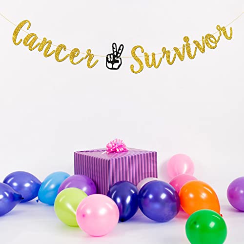 Talorine Cancer Survivor Banner, Adventure Awaits Party, Cancer Theme, Cancer Free Party Decorations (Gold Glitter)
