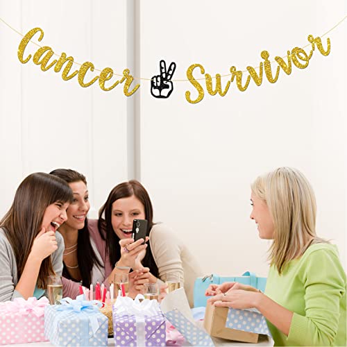 Talorine Cancer Survivor Banner, Adventure Awaits Party, Cancer Theme, Cancer Free Party Decorations (Gold Glitter)