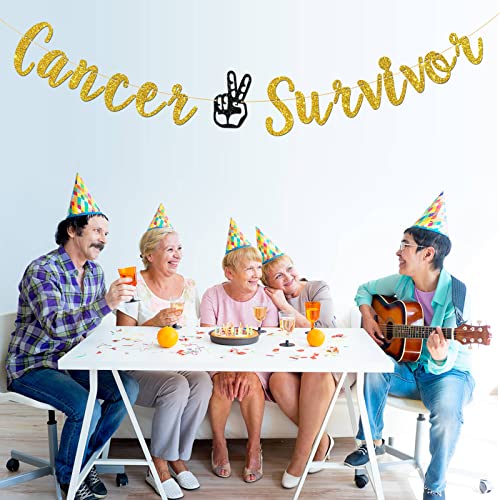 Talorine Cancer Survivor Banner, Adventure Awaits Party, Cancer Theme, Cancer Free Party Decorations (Gold Glitter)