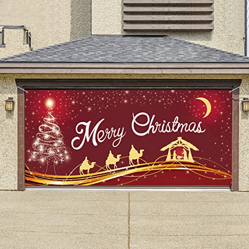 Roetyce Merry Christmas Garage Door Decorations, Extra Large Christmas Red Jesus Garage Door Banner Backdrop, Xmas Christmas Outdoor Party Supply Photography Background Sign Poster Decorations 6x13FT