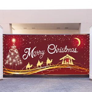 Roetyce Merry Christmas Garage Door Decorations, Extra Large Christmas Red Jesus Garage Door Banner Backdrop, Xmas Christmas Outdoor Party Supply Photography Background Sign Poster Decorations 6x13FT