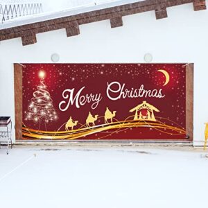 Roetyce Merry Christmas Garage Door Decorations, Extra Large Christmas Red Jesus Garage Door Banner Backdrop, Xmas Christmas Outdoor Party Supply Photography Background Sign Poster Decorations 6x13FT