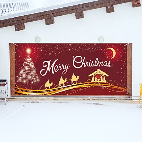 Roetyce Merry Christmas Garage Door Decorations, Extra Large Christmas Red Jesus Garage Door Banner Backdrop, Xmas Christmas Outdoor Party Supply Photography Background Sign Poster Decorations 6x13FT