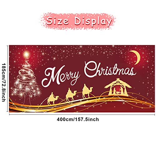 Roetyce Merry Christmas Garage Door Decorations, Extra Large Christmas Red Jesus Garage Door Banner Backdrop, Xmas Christmas Outdoor Party Supply Photography Background Sign Poster Decorations 6x13FT