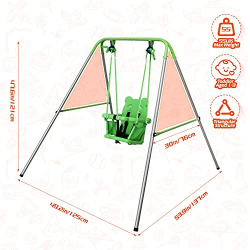 Toddler Swing, Swing for Baby with Safety Belt Seat and Foldable Metal Stand, Infant Swing Set for Backyard Indoor Outdoor Play, Baby Swing for Toddlers Age 1-3 at Home