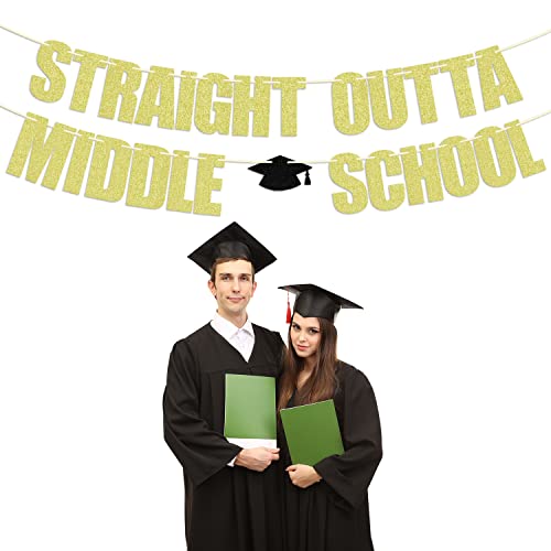 Straight Outta Middle School Banner, Out 8th Grade, Middle School Graduation 2023 Graland, Glittery Congrats Grad Party Decorations