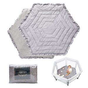 hexagon playpen mat | playard mattress | baby floor mat fit regalo 53″ play yard | one-piece crawling mat non slip comfortable for babies & toddlers (gray)