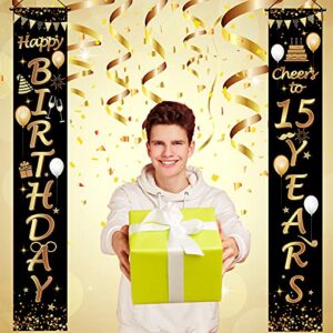 2 Pieces 15th Birthday Party Decorations Cheers to 15 Years Banner Porch Sign Door Hanging Banner 15th Party Decorations Welcome Porch Sign for 15 Years Birthday Supplies, 71 x 12.6 Inches