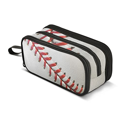 J JOYSAY Baseball Leather Pencil Case Large Big Capacity Pencil Bag for Girls Boys Pen Bag Marker Organizer Bag for Kids Teens Student Adults