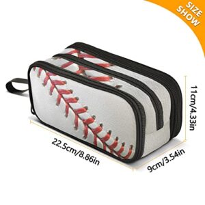 J JOYSAY Baseball Leather Pencil Case Large Big Capacity Pencil Bag for Girls Boys Pen Bag Marker Organizer Bag for Kids Teens Student Adults