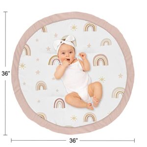 Sweet Jojo Designs Boho Rainbow Girl Baby Playmat Tummy Time Infant Play Mat - Blush Pink Dusty Rose Gold Yellow Mauve Taupe Beige Tan Bohemian Stars Sun Celestial Vintage Sky