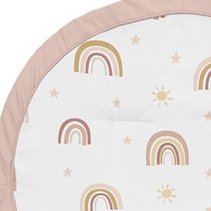 Sweet Jojo Designs Boho Rainbow Girl Baby Playmat Tummy Time Infant Play Mat - Blush Pink Dusty Rose Gold Yellow Mauve Taupe Beige Tan Bohemian Stars Sun Celestial Vintage Sky