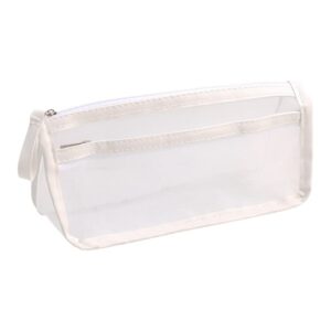 cute transparent pencil case mesh makeup storage holder pouch solid color for travel cosmetics stationery small crafts with zipper large kids bag teen, white