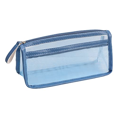 Cute Transparent Pencil Case Mesh Makeup Storage Holder Pouch Solid Color for Travel Cosmetics Stationery Small Crafts with zipper large kids Bag Teen, White