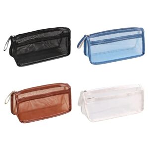 Cute Transparent Pencil Case Mesh Makeup Storage Holder Pouch Solid Color for Travel Cosmetics Stationery Small Crafts with zipper large kids Bag Teen, White