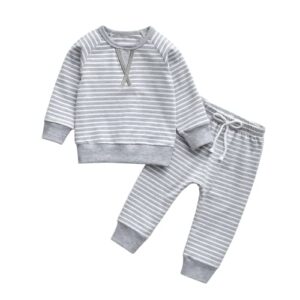 pig song infant baby boy clothes long sleeve cotton tops and long pants set fall sweatsuits outfits 3-6 months grey