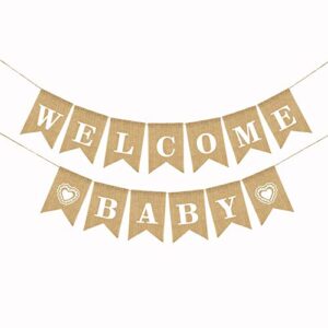 crazycharlie welcome baby banner,burlap baby shower banner rustic gender reveal party supplies for party decorations