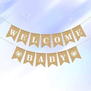 CrazyCharlie Welcome Baby Banner,Burlap Baby Shower Banner Rustic Gender Reveal Party Supplies for Party Decorations