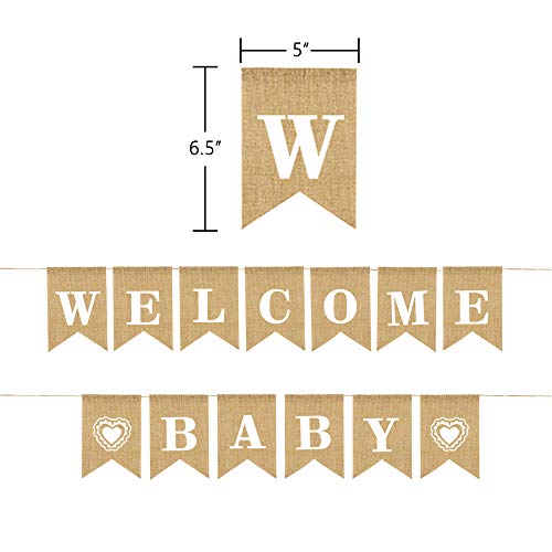 CrazyCharlie Welcome Baby Banner,Burlap Baby Shower Banner Rustic Gender Reveal Party Supplies for Party Decorations