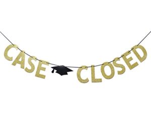 qttier case closed gold glitter banner, class of 2022 law school graduation party supplies bunting photo booth props sign