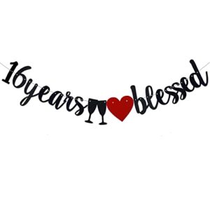 16 years blessed black paper sign banner for boy/girl’s 16th birthday party supplies,pre-strung 16th wedding anniversary party decorations