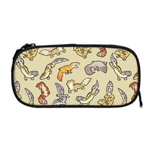 gesey-r4t cartoon cute leopard gecko pattern pen pencil case bag big capacity multifunction storage pouch organizer with black one size