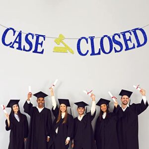 Glitter Case Closed Banner - Congrats Lawyer Bunting Sign - 2022 Law School / College Graduation Party Decorations Supplies(Blue and Gold)