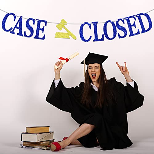 Glitter Case Closed Banner - Congrats Lawyer Bunting Sign - 2022 Law School / College Graduation Party Decorations Supplies(Blue and Gold)