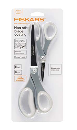 Fiskars Non-Stick Titanium 2 Piece Scissors, 8" & No. 5 Micro-Tip in Two-Tone Gray (166340)