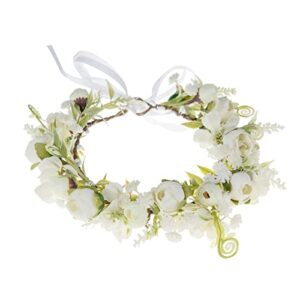 funsveta baby girls flower crown flower girl headpiece boho little wreaths for weddings, family photography (flower white)