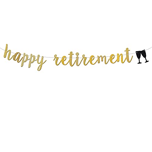 Happy Retirement Banner, Retirement Party Decorations Gold Gliter Paper Sign Backdrops