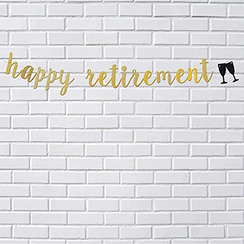 Happy Retirement Banner, Retirement Party Decorations Gold Gliter Paper Sign Backdrops