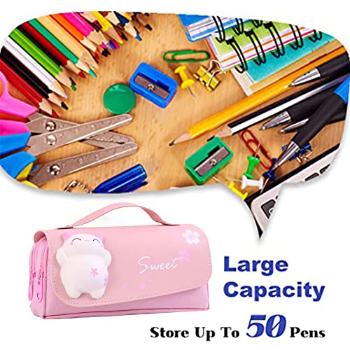 Pencil Pouch for Girls, Multi Compartments Large Capacity Pencil Pouch Pen Bag for Teen Girl Women,Students Adults Stationery Organizer Makeup Bag