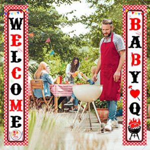 Baby Q Banner Decorations BBQ Baby Shower Banner for Summer Party Supplies Favors Summer Porch Sign Red Gingham Barbecue Picnic Party Decor Supplies Banner Hanging Decoration