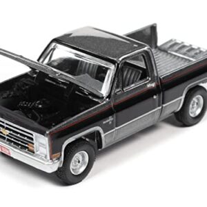 1987 Chevy Silverado R10 Fleetside Pickup Truck Gray Met. & Black Muscle Trucks Limited Edition 1/64 Diecast Model Car by Auto World 64362-AWSP101 B